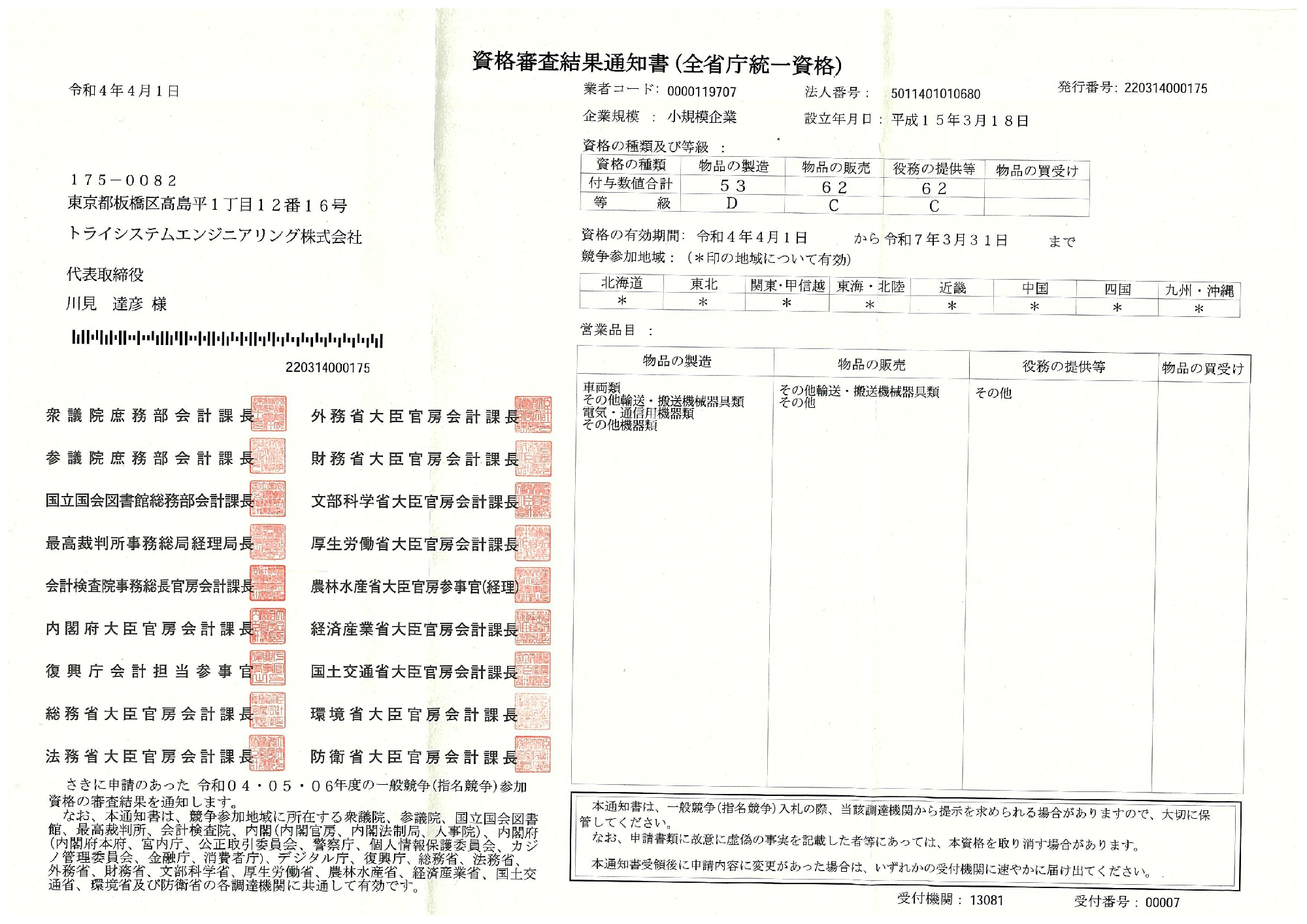 全省庁統一入札参加資格